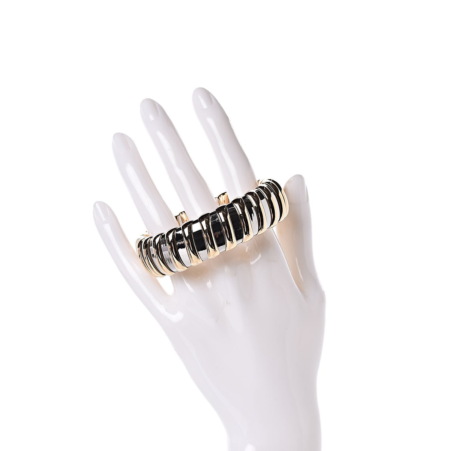 Bulgari Stainless Steel 18K Yellow Gold Wide Tubogas Bracelet 2 of 4