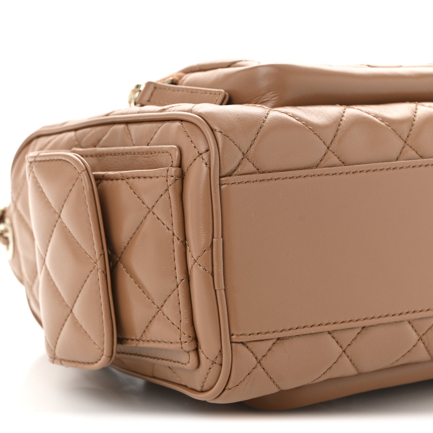 Chanel Shiny Crumpled Lambskin Quilted Medium Preppy Pocket Camera Case Brown 9 of 10