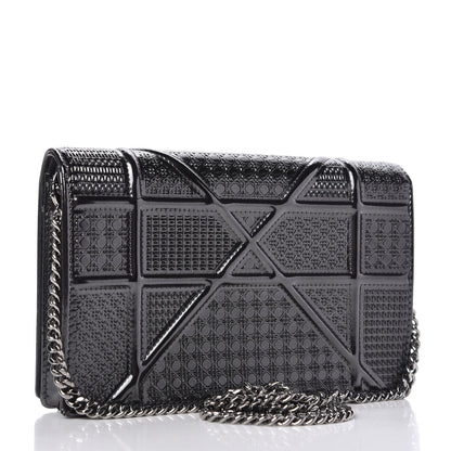 Christian Dior Metallic Patent Micro-Cannage Diorama Wallet on Chain Pouch Onyx Black 3 of 9