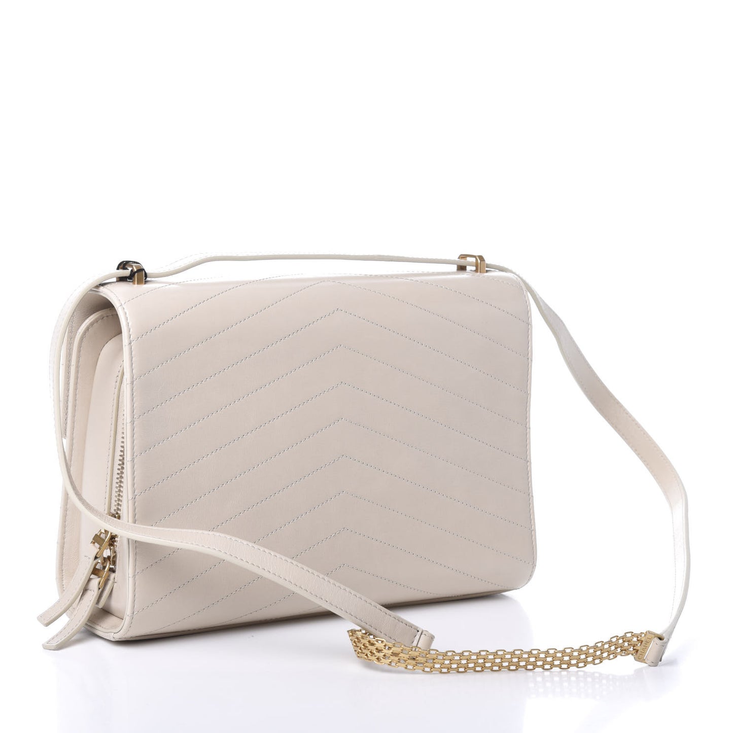 Calfskin Chevron Quilted Large Medal Flap Light Beige