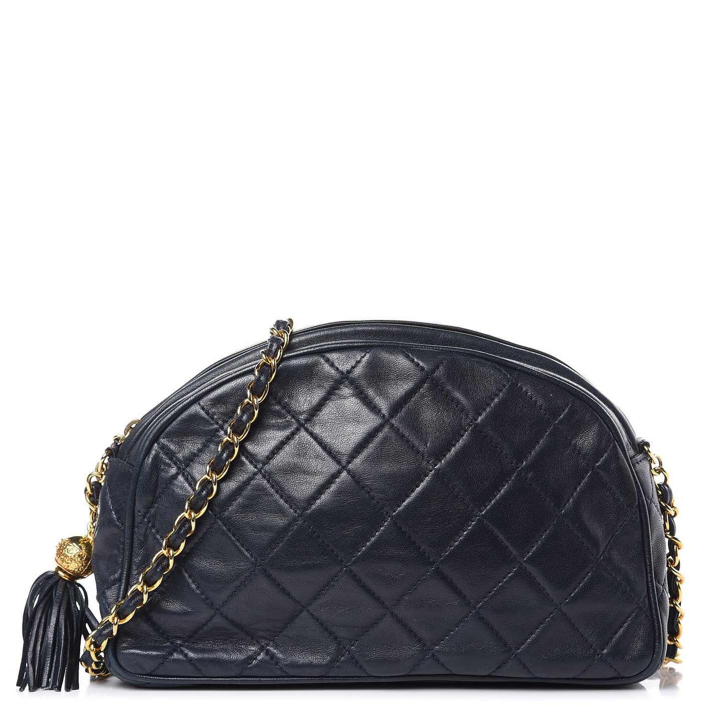 Lambskin Quilted Tassel Camera Case Navy