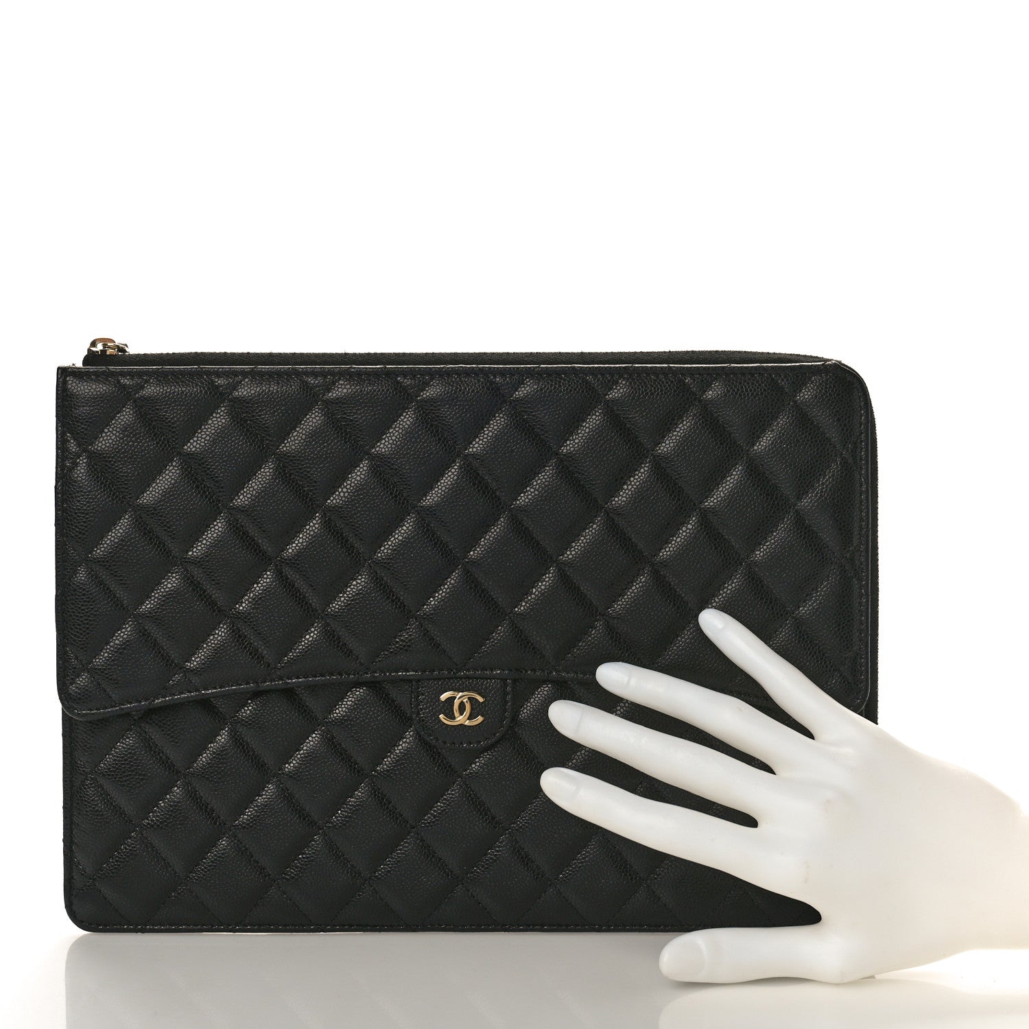 Chanel Caviar Quilted Large Flap Zip Clutch Black 2 of 10