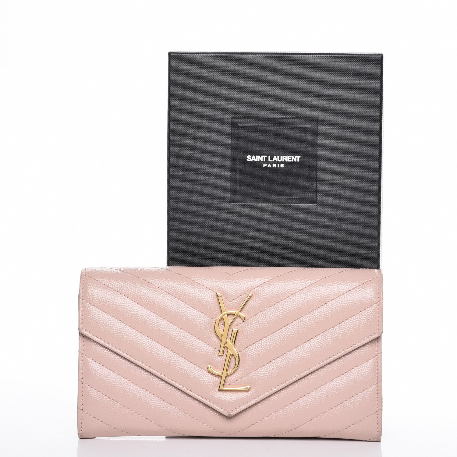 Saint Laurent Grain De Poudre Matelasse Chevron Monogram Flap Wallet Pale Pink 10 of 10