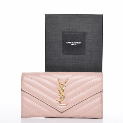Saint Laurent Grain De Poudre Matelasse Chevron Monogram Flap Wallet Pale Pink 10 of 10