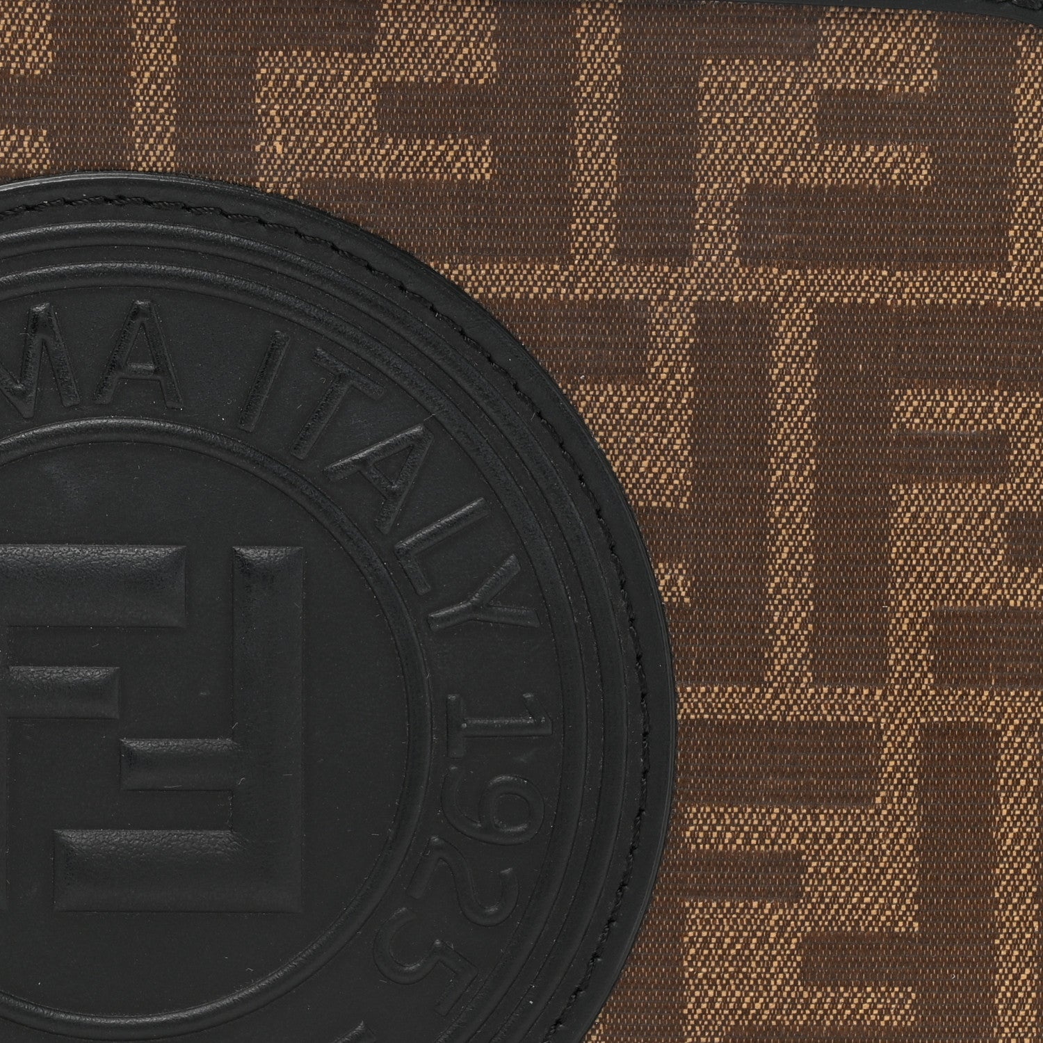 Fendi Glazed Fabric Vitello Century F is Fendi FF 1974 Stamp Patch Camera Case Mogano Panna Black 8 of 11