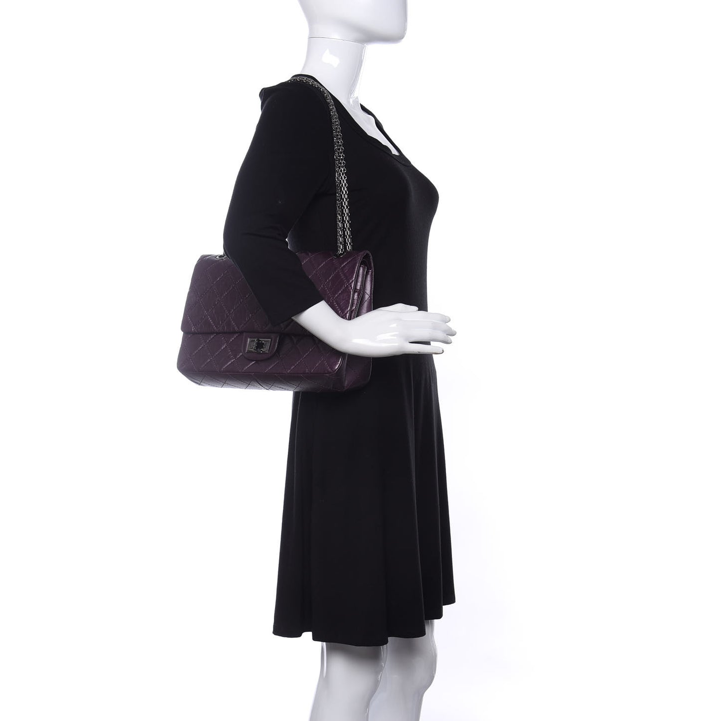 Aged Calfskin Quilted 2.55 Reissue 227 Flap Dark Purple