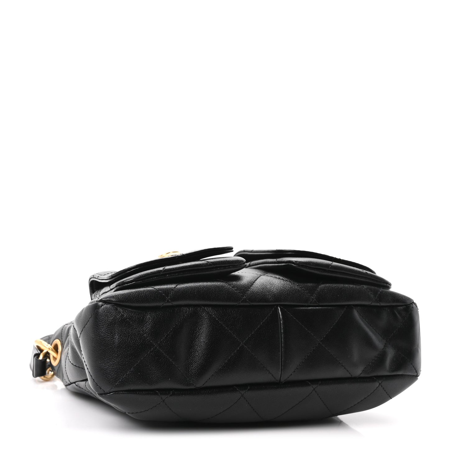 Shiny Calfskin Quilted Small Supple Twins Hobo Bag Black