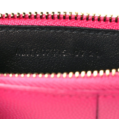 Saint Laurent Grain De Poudre Matelasse Chevron Monogram Fragments Zippered Card Case Fresh Fuxia 7 of 8