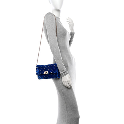 Valentino Garavani Velvet Rockstud Spike Wallet on Chain Acid Blue 2 of 9