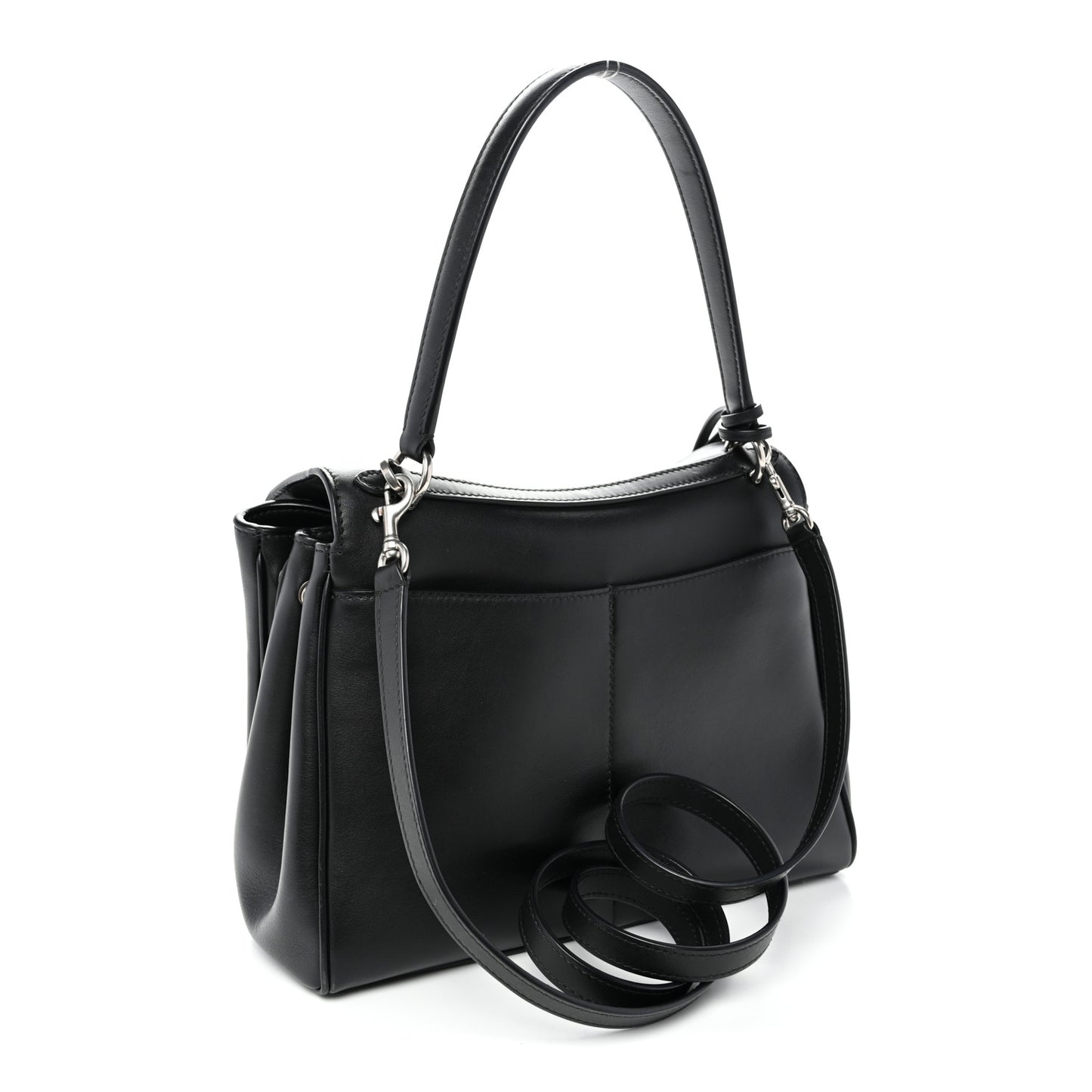 Natural Smooth Calfskin Small Rodeo Top Handle Handbag Black