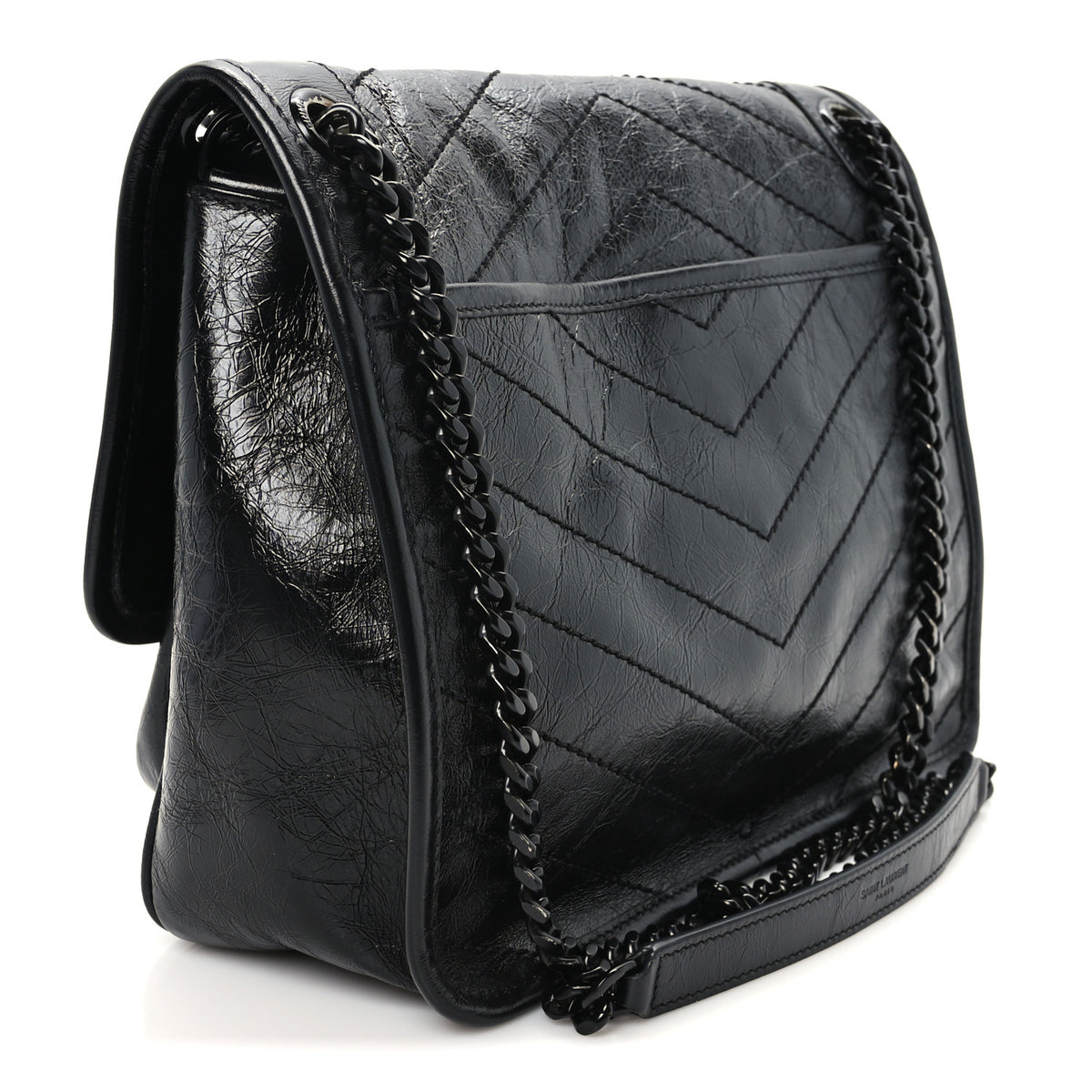 Saint Laurent Crinkled Calfskin Matelasse Monogram Medium Niki Chain Satchel Black 2 of 10