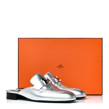 Hermes Metallic Nappa Trocadero Mule 37.5 Gris Argento 16 of 16