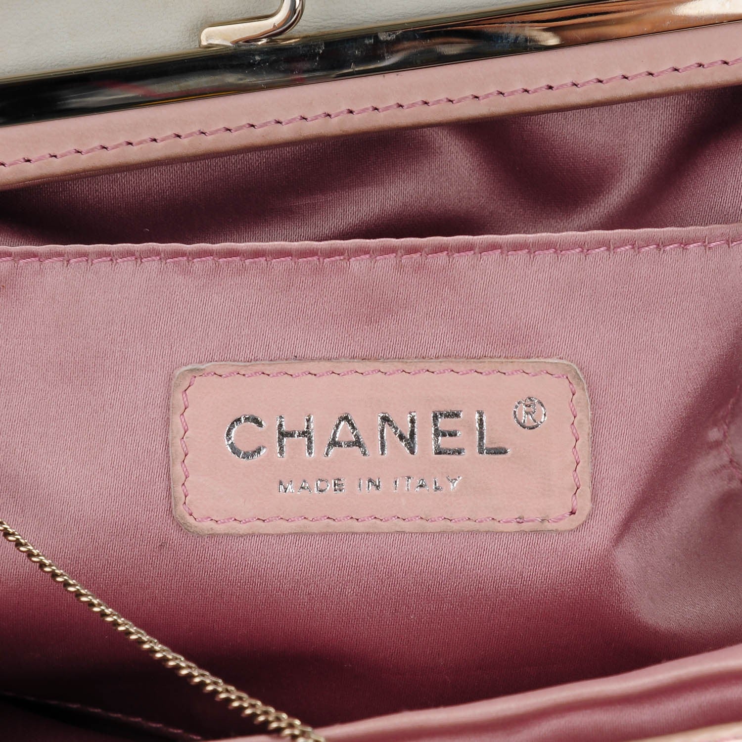 Chanel Lambskin Quilted Pearl Kiss Lock Clutch Black White 6 of 7