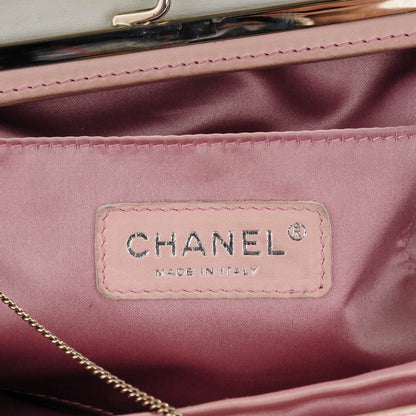 Chanel Lambskin Quilted Pearl Kiss Lock Clutch Black White 6 of 7