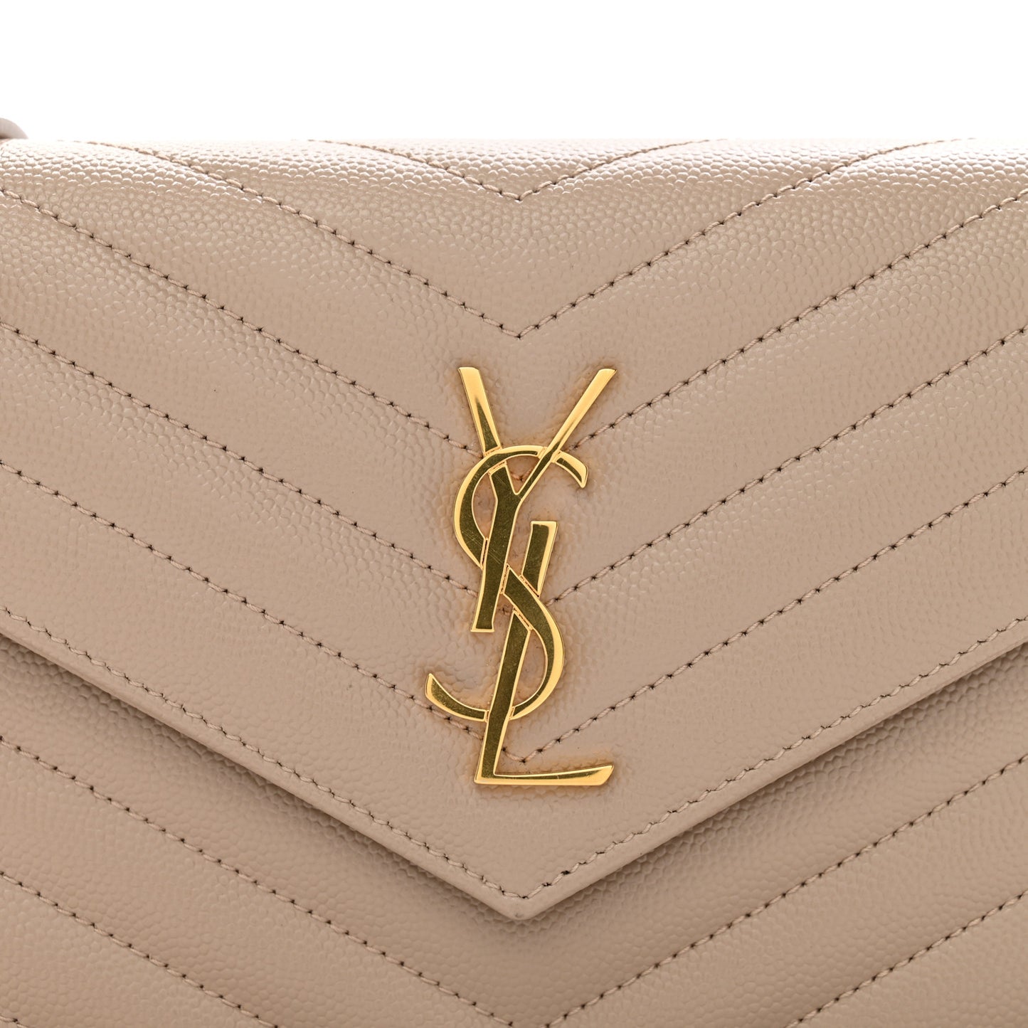 Grain De Poudre Matelasse Chevron Monogram Envelope Chain Wallet Dark Beige