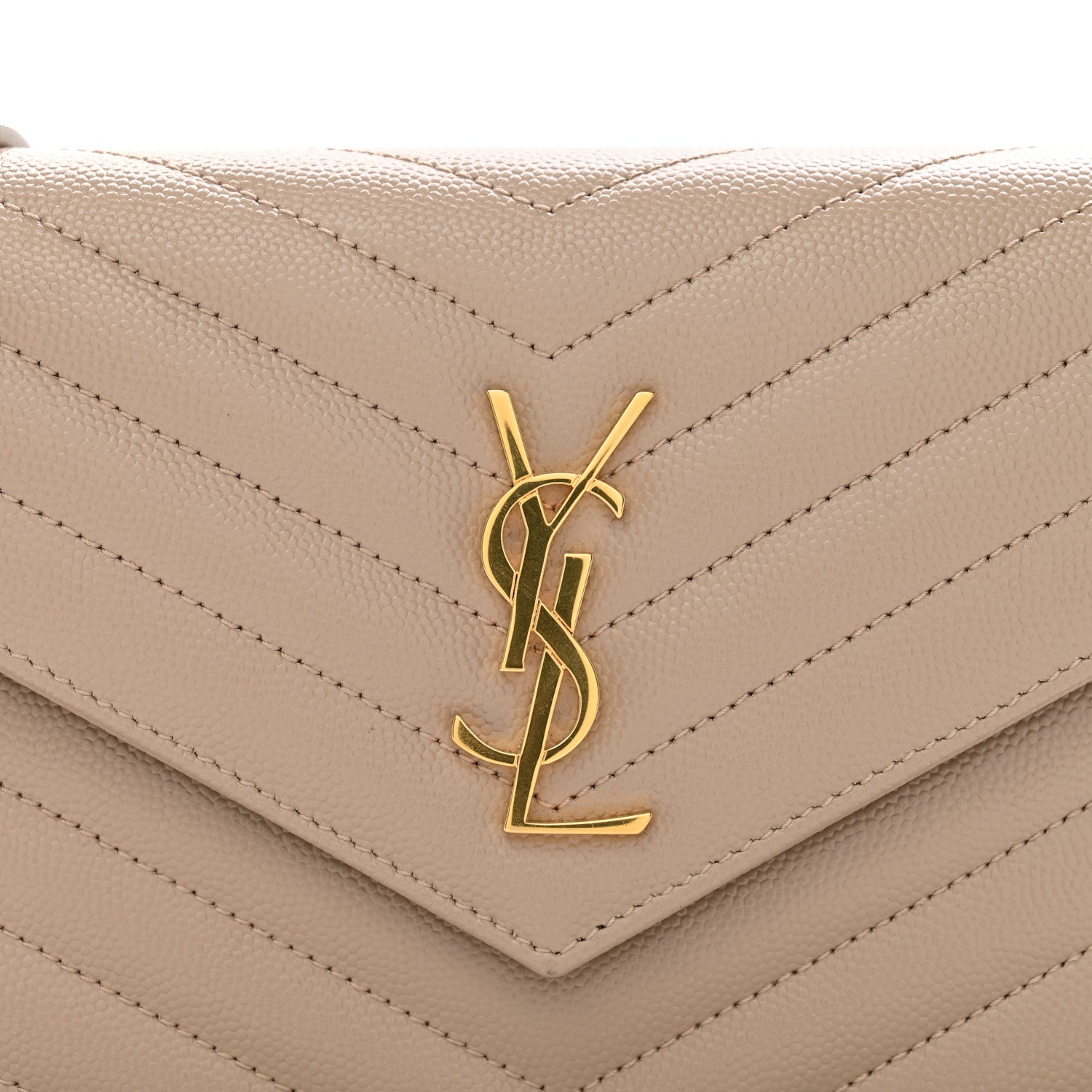 Saint Laurent Grain De Poudre Matelasse Chevron Monogram Envelope Chain Wallet Dark Beige 10 of 11