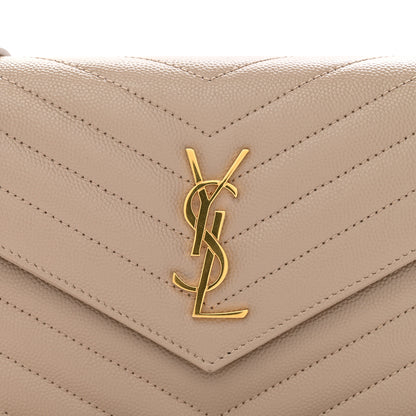 Saint Laurent Grain De Poudre Matelasse Chevron Monogram Envelope Chain Wallet Dark Beige 10 of 11