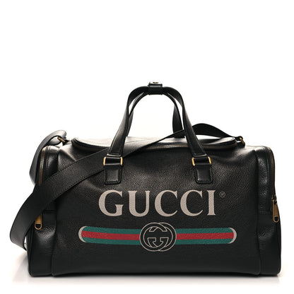Gucci Grained Calfskin Logo Duffle Bag Black 1 of 11