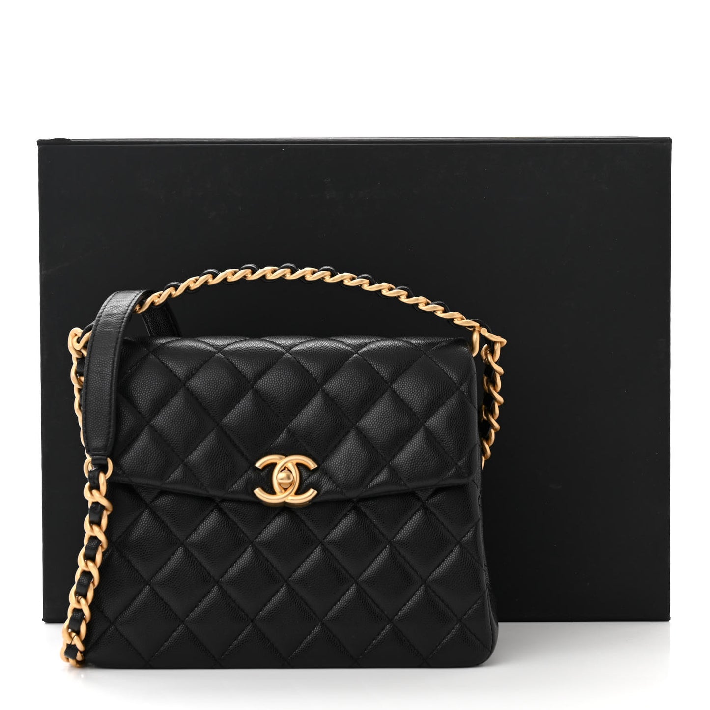 Caviar Quilted 31 Rue Cambon Top Handle Flap Black