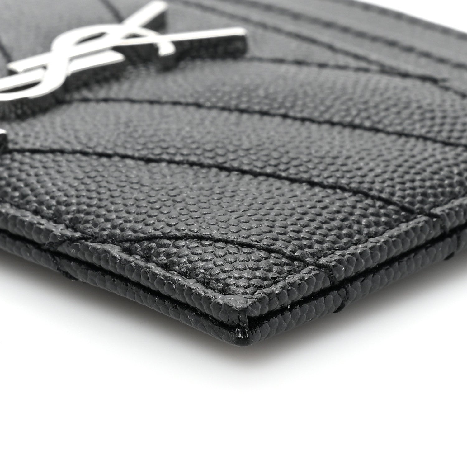 Saint Laurent Grain De Poudre Matelasse Chevron Monogram Credit Card Case Black 9 of 10