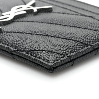 Saint Laurent Grain De Poudre Matelasse Chevron Monogram Credit Card Case Black 9 of 10