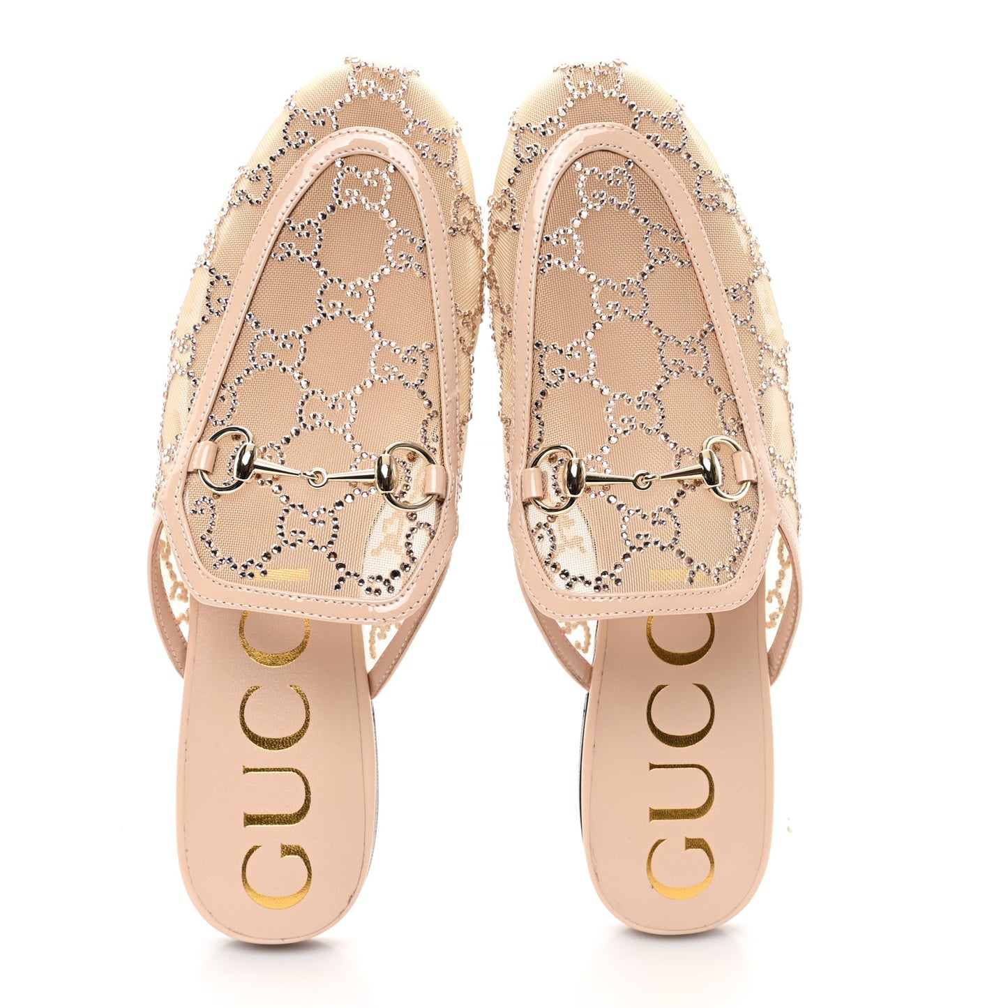 Patent Mesh Crystal GG Monogram Womens Princetown Slippers 38 Ivory