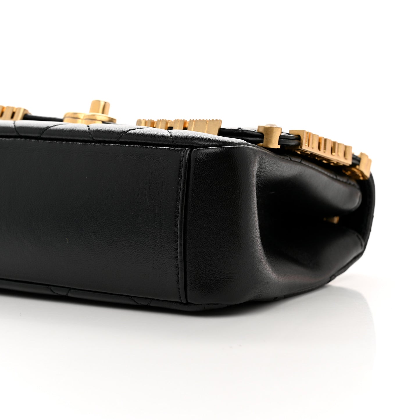 Lambskin Enamel Strass Quilted Mini Paris Monaco Flap Black