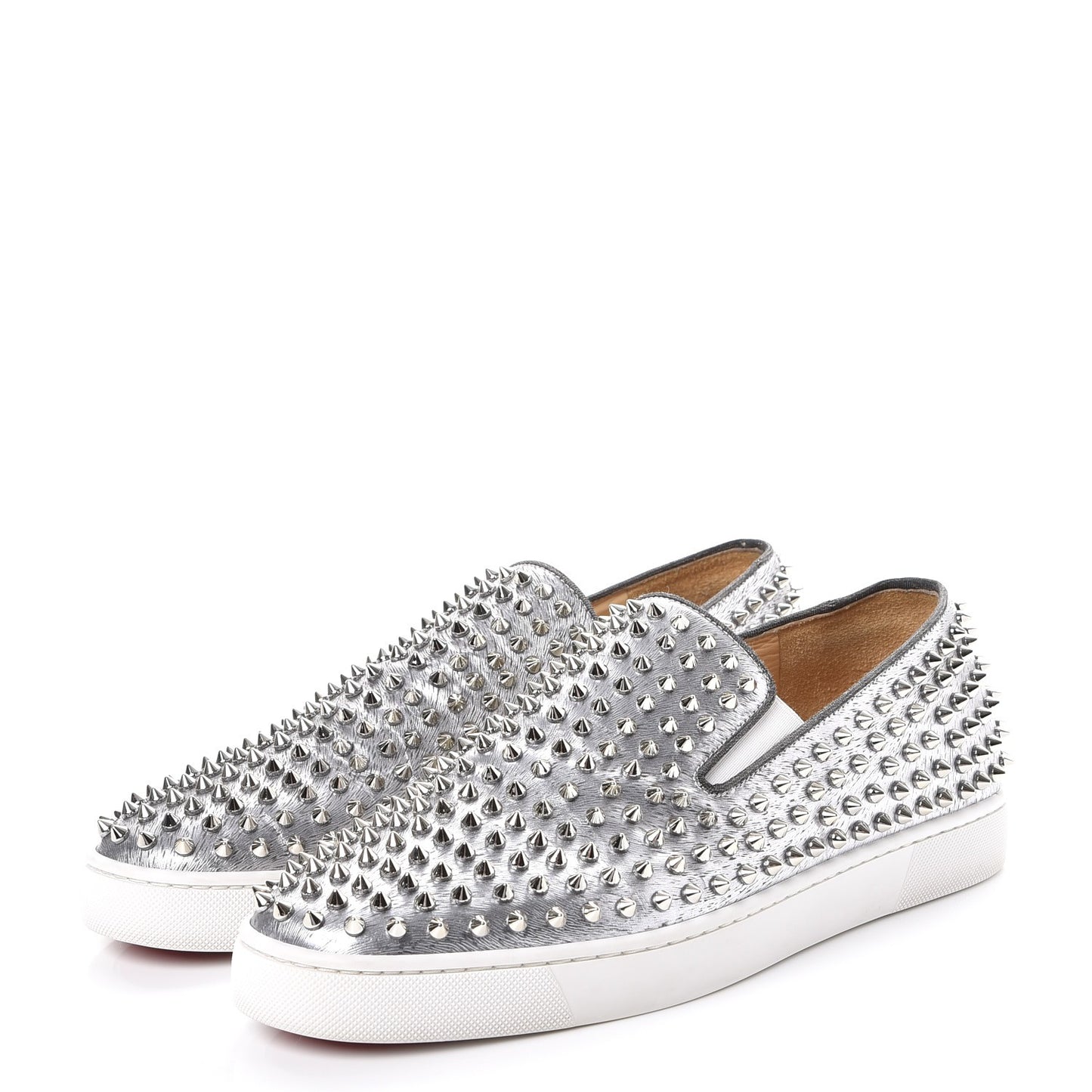 Mens Metallic Calfskin Spikes Roller Boat Flat 44.5 Silver