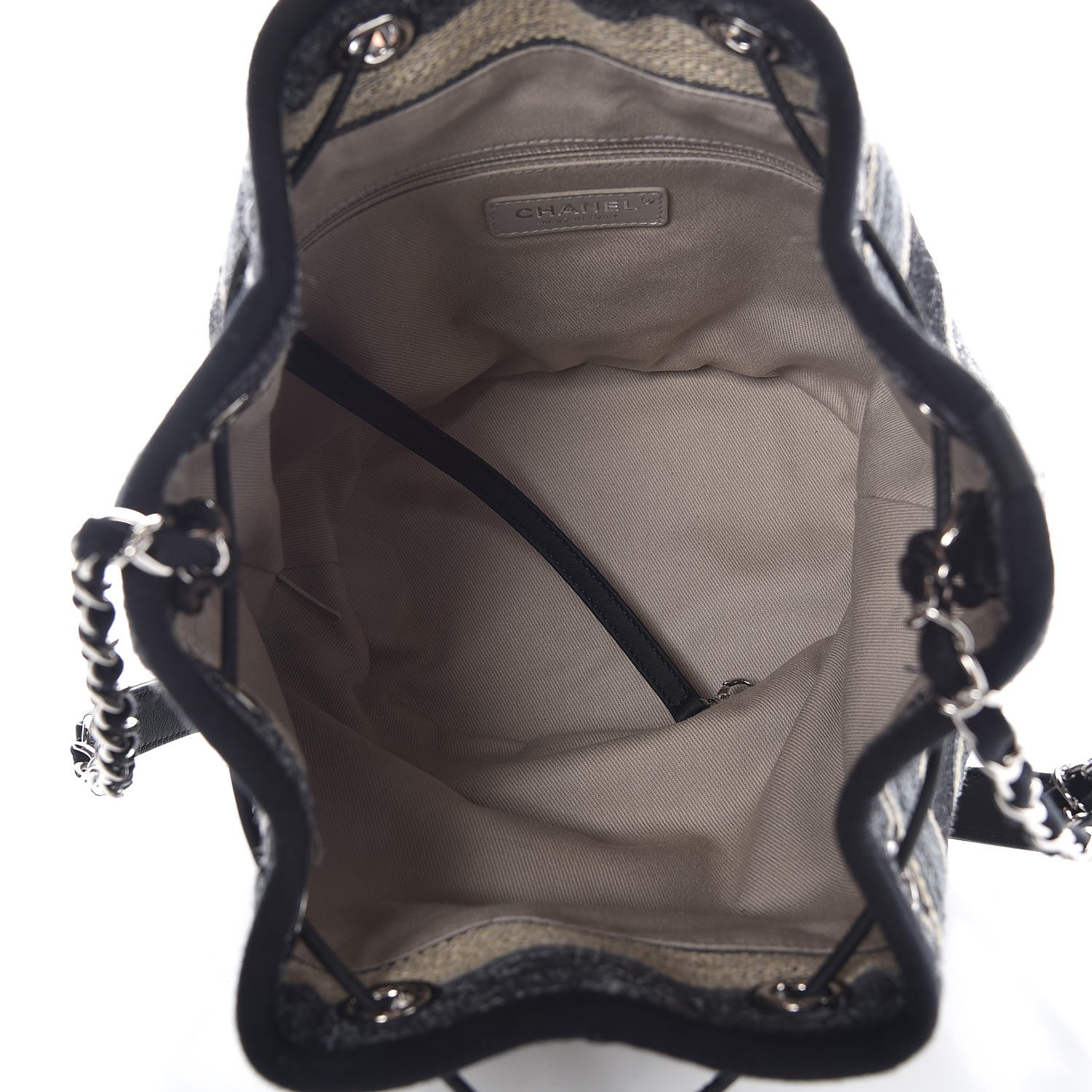Chanel Striped Canvas Deauville Drawstring Bag Grey Black 5 of 7