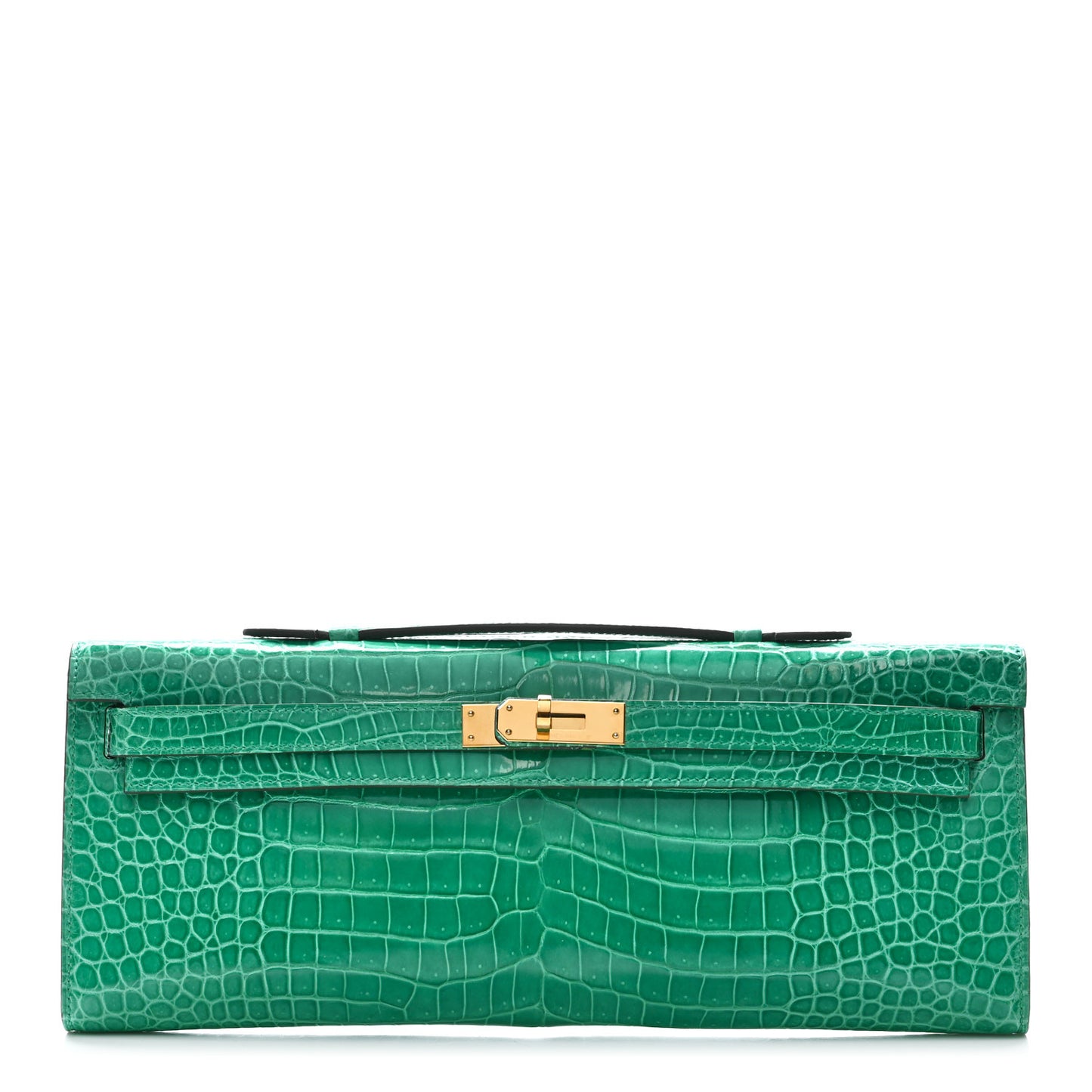 Shiny Porosus Crocodile Kelly Cut Pochette Vert Jade