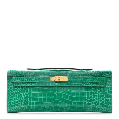 Hermes Shiny Porosus Crocodile Kelly Cut Pochette Vert Jade 1 of 8