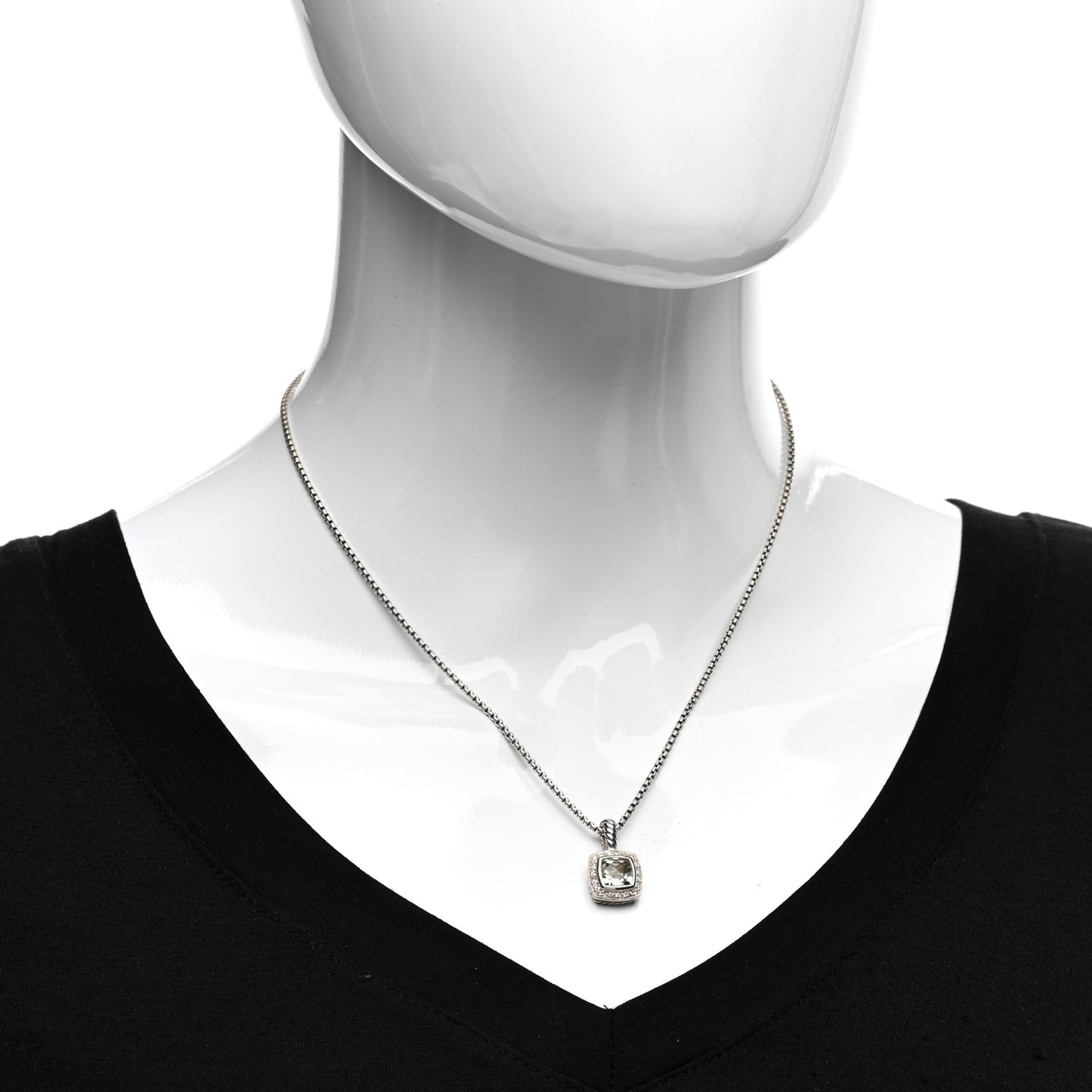 Sterling Silver Diamond Prasiolite 7mm Petite Albion Pendant Necklace