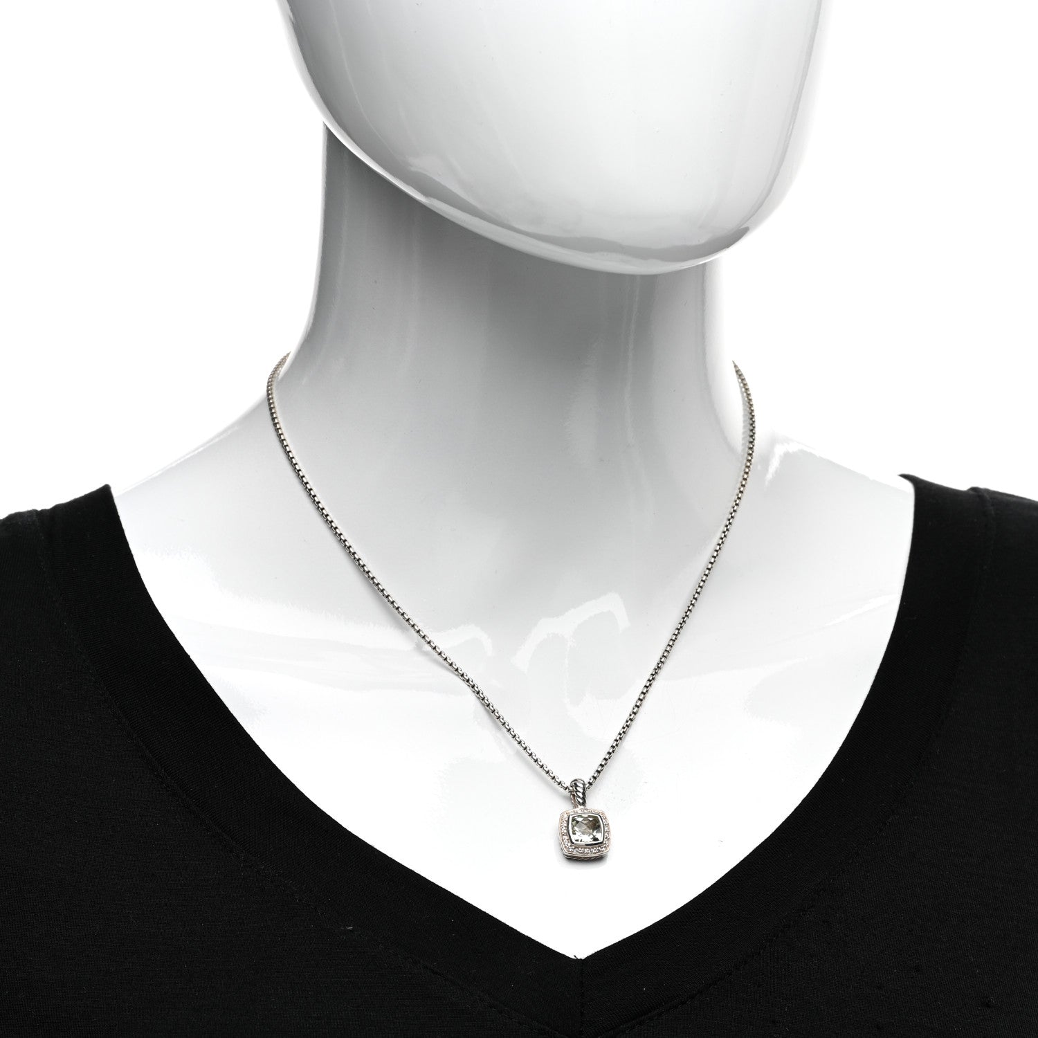 David Yurman Sterling Silver Diamond Prasiolite 7mm Petite Albion Pendant Necklace 2 of 4