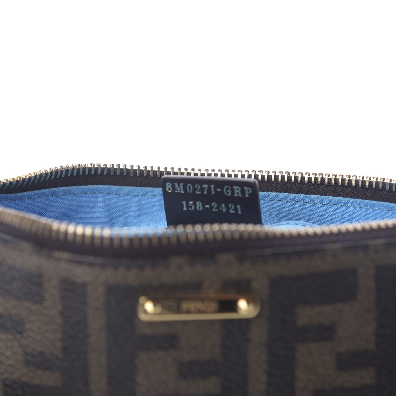 Fendi Zucca Spalmati Vitello Elite Pochette Tobacco Turchese 10 of 10