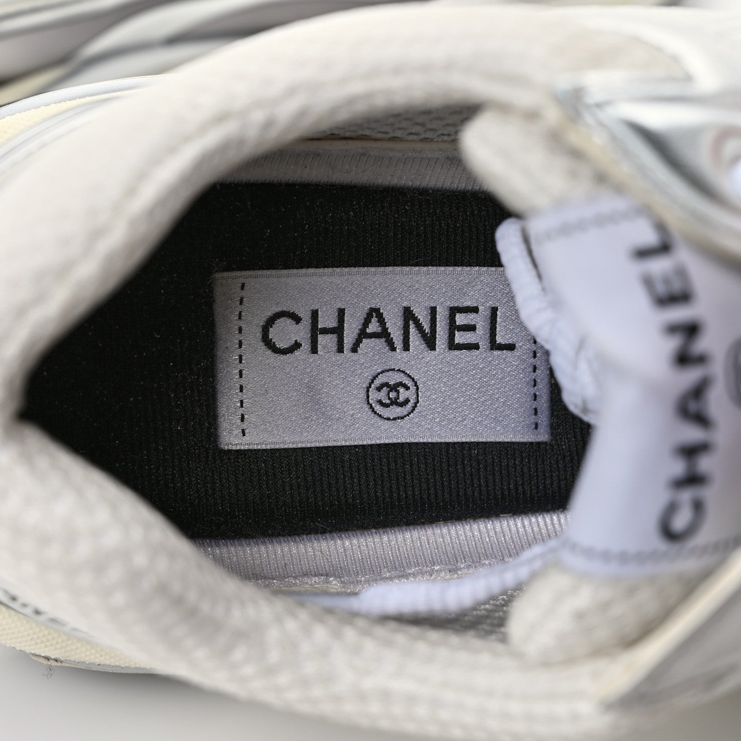 Chanel Fabric Laminated Calfskin Stretch CC Sneakers 41 White Silver 7 of 9