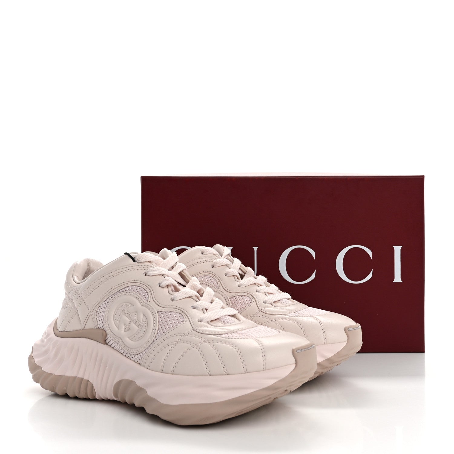 Gucci Calfskin Interlocking G Ripple Womens Platform Sneakers 36 Light Pink 10 of 10