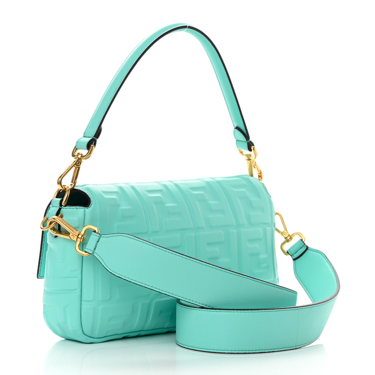 Fendi Nappa FF 1974 Embossed Baguette Spring Turquoise 3 of 11