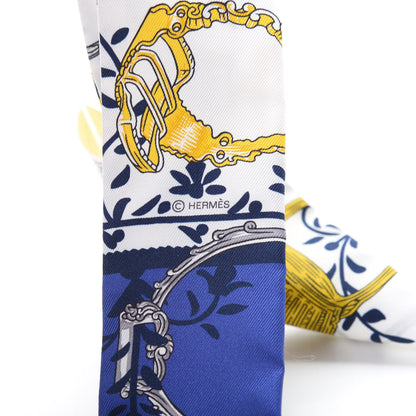 Hermes Silk Etriers Remix Twilly Marine White Or 4 of 6