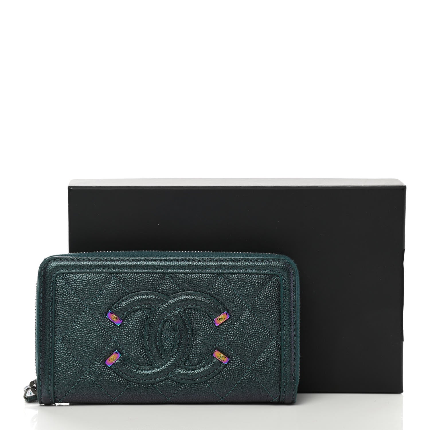 Chanel Iridescent Caviar Quilted Medium Filigree Zip Around Wallet Dark Turquoise 12 of 12
