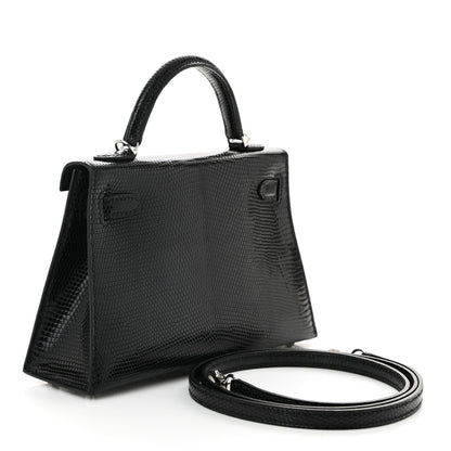 Hermes Shiny Lizard Mini Kelly Sellier 20 Black 3 of 11