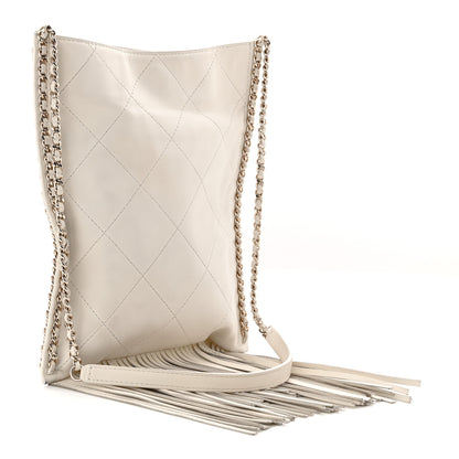 Chanel Calfskin Quilted Fringe Small Shopping Bag White 3 of 10