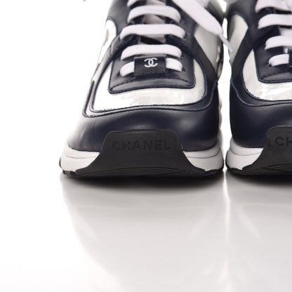 Chanel Patent Calfskin CC Sneakers 37.5 Navy White 10 of 11