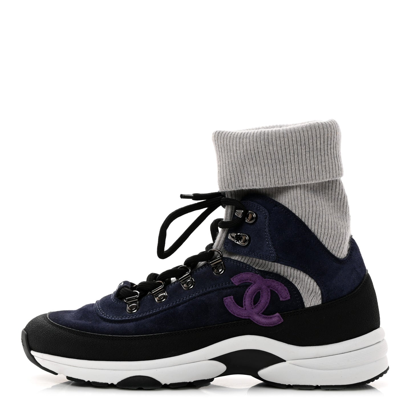 Suede Calfskin Knit CC Sneakers 38 Navy Purple Black Grey