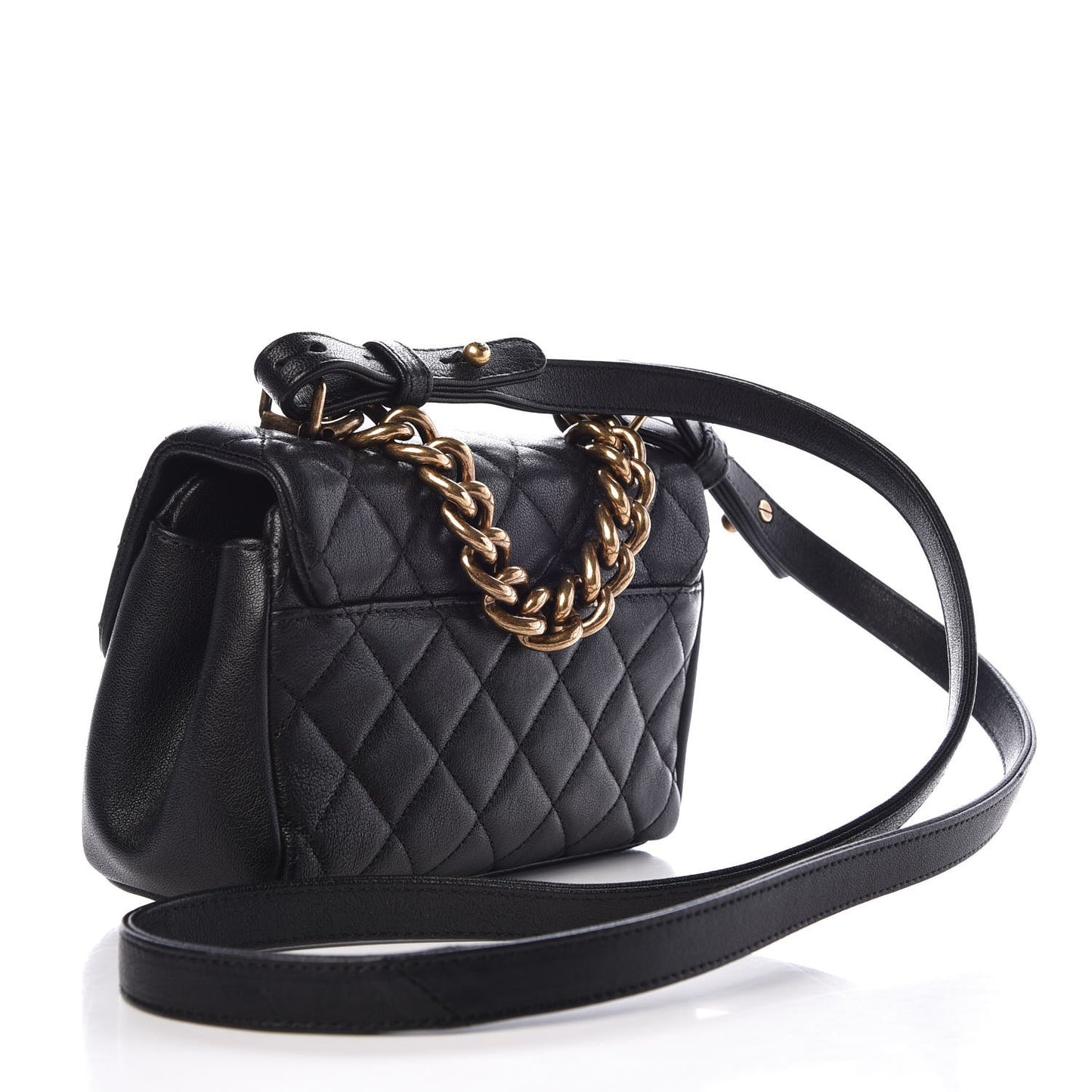 Shiny Sheepskin Quilted Mini Trapezio Flap Black