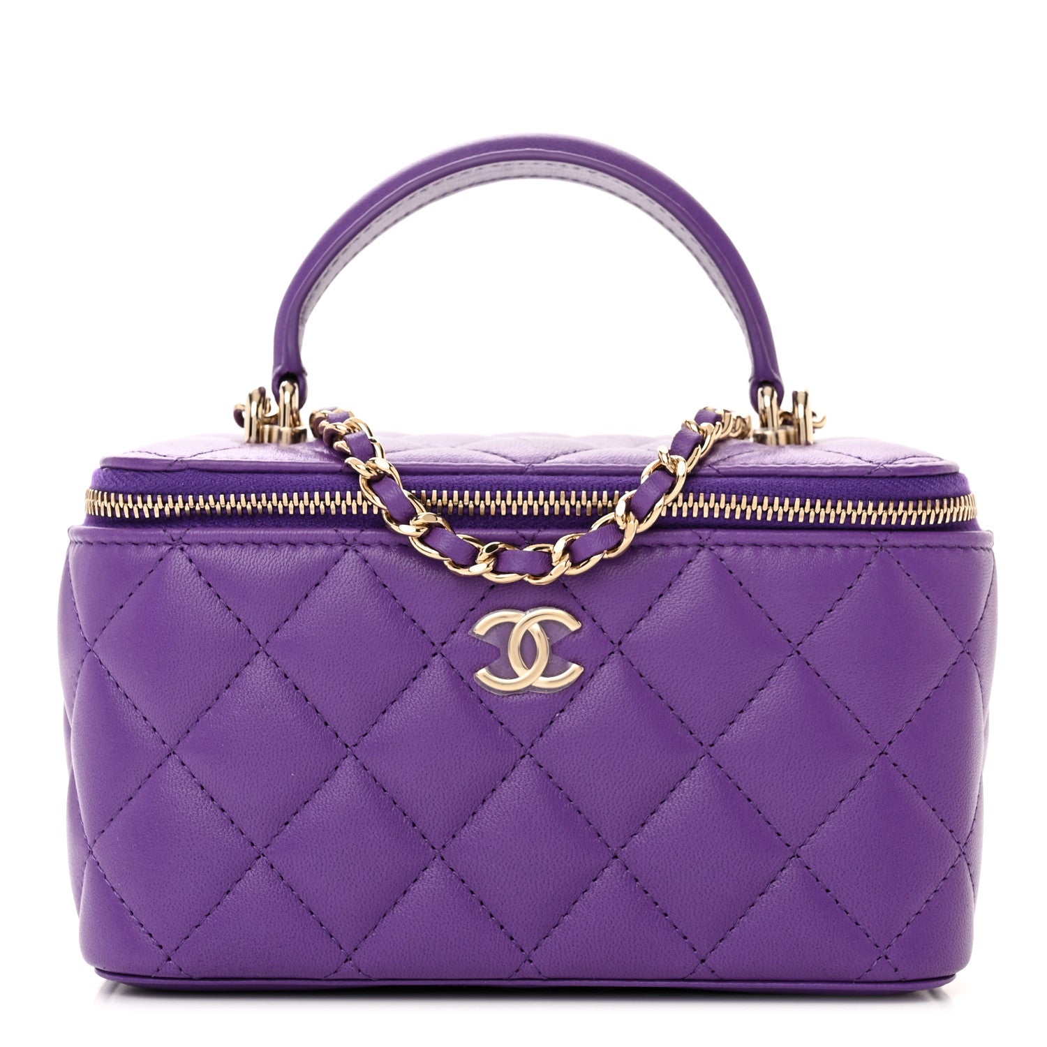 Chanel Lambskin Quilted Small Top Handle Vanity Case With Chain Purple 1 of 11