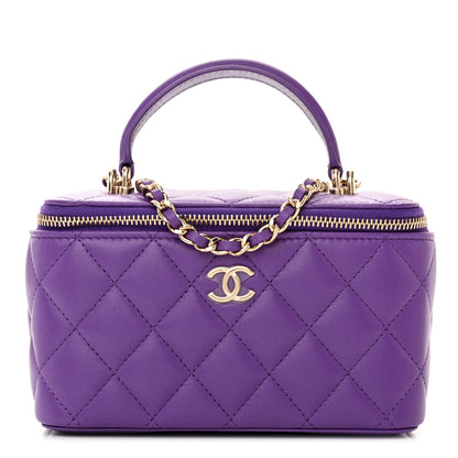 Chanel Lambskin Quilted Small Top Handle Vanity Case With Chain Purple 1 of 11