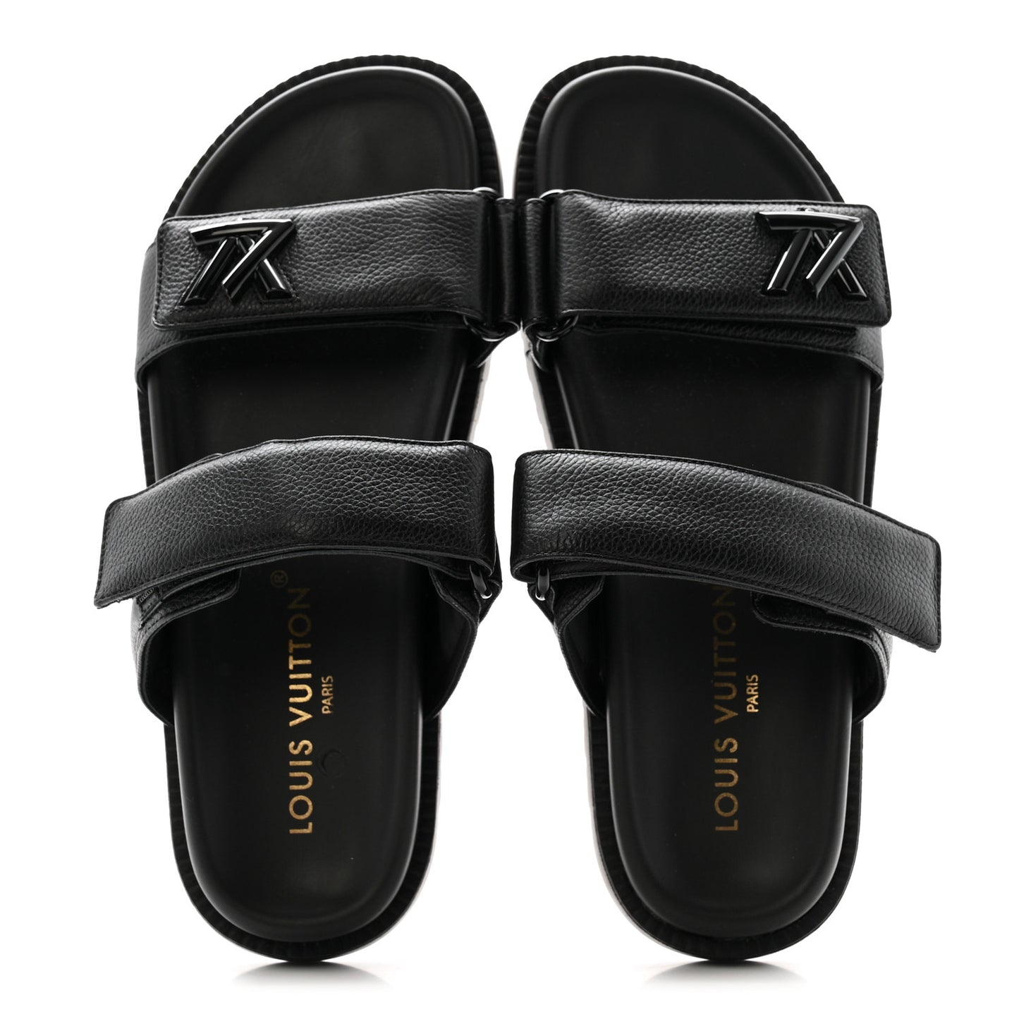 Grained Calfskin Sunset Comfort Flat Sandals 38 Black
