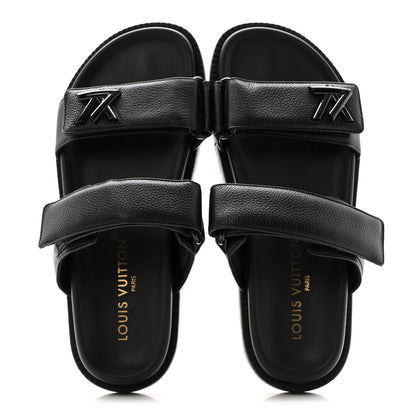Louis Vuitton Grained Calfskin Sunset Comfort Flat Sandals 38 Black 4 of 20