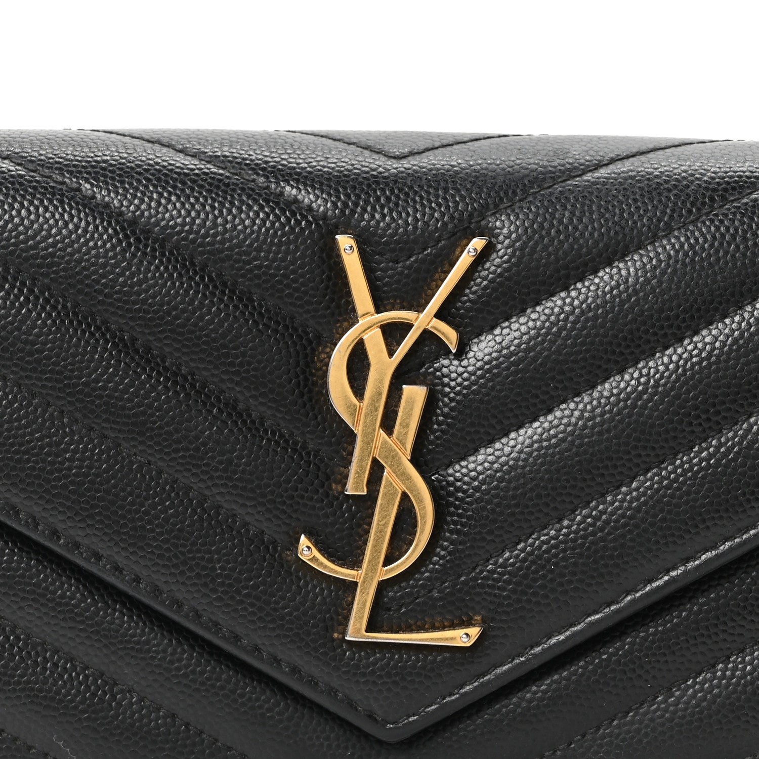 Saint Laurent Grain De Poudre Matelasse Chevron Monogram Flap Wallet Black 7 of 9