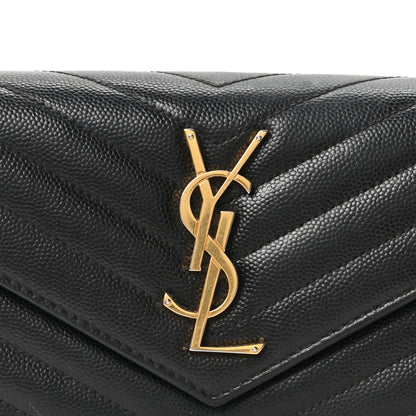 Saint Laurent Grain De Poudre Matelasse Chevron Monogram Flap Wallet Black 7 of 9